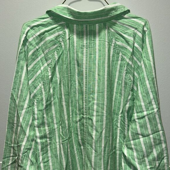 aerie S Celebrity Green White Stripe Pool-to-Party Linen Blend Cover up Shirt - Picture 11 of 17
